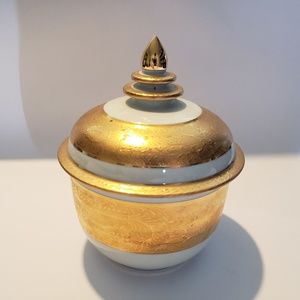 Fancy Gold and white covered candy dish